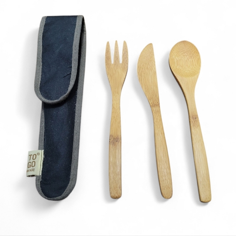 3/$22 - (2 Sets - Total) To-Go - Bamboo Travel Cutlery Set with Carry Pouch
